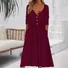 Women Plain Crew Neck Long Sleeve Comfy Casual Midi Dress