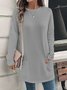 Crew Neck Long Sleeve Plain Regular Micro-Elasticity Loose Blouse For Women