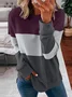 Casual Crew Neck Color Block Sweatshirt