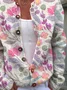Women Floral Long Sleeve Comfy Casual Buckle Cardigan