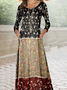 Women Floral Shawl Collar Long Sleeve Comfy Casual Maxi Dress