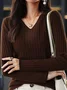 Women Yarn/Wool Yarn Plain Long Sleeve Comfy Casual Sweater