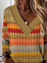 Casual V Neck Striped Sweatshirt
