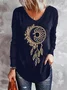 Boho Dreamcatcher V Neck Long Sleeve T-shirt