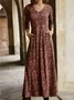 Women Floral V Neck Long Sleeve Comfy Casual Maxi Dress