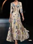Women Elegant Floral V Neck Half Sleeve Comfy Casual Maxi Dress