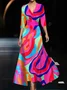 Women Elegant Floral V Neck Half Sleeve Comfy Casual Maxi Dress