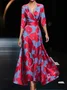 Women Elegant Floral V Neck Half Sleeve Comfy Casual Maxi Dress