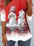 Casual Christmas Snowman Print Crew Neck Long Sleeve T-shirt