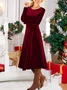 Women Holiday Dress Velvet Plain Crew Neck Long Sleeve Comfy Casual Maxi Dress