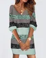 Women Striped Spring/Fall Dress V Neck Long Sleeve T-Shirt Dress H-Line Dress