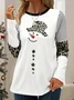 Casual Christmas Snowman Crew Neck Long Sleeve T-shirt
