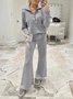 Women Plain Two-Piece Set Daily Long Sleeve Casual Spring/Fall Top With Pants Matching Set