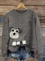 Women Knitted Pet Dog Print Long Sleeve Comfy Casual Sweater