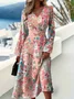 Women 3D Printing Balloon Sleeve Spring/Fall Dress V Neck Long Sleeve A-Line Dress
