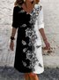 Women Floral V Neck Long Sleeve Comfy Casual Midi Dress