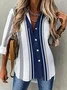 Shirt Collar Long Sleeve Striped Regular Loose Shirt For Women