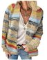 Women Yarn/Wool Yarn Multicolor Block Long Sleeve Comfy Casual Cardigan
