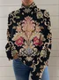 Casual Vintage Turtleneck Floral Print Sweatshirt