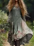 Women Floral V Neck Long Sleeve Comfy Casual Maxi Dress