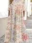 Women Floral Pattern 3D Printing Crew Neck Half Sleeve Comfy Vintage Maxi Dress