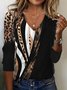 Casual Leopard V Neck Long Sleeve T-shirt