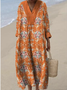Women Vacation Floral Printing V Neck Long Sleeve Comfy Vintage Maxi Dress
