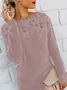 Women Yarn/Wool Yarn Plain Long Sleeve Comfy Casual Lace Sweater