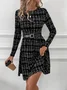 Women Striped Spring/Fall Dress Crew Neck Long Sleeve T-Shirt Dress H-Line Dress