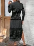 Women Striped Spring/Fall Dress Crew Neck Long Sleeve T-Shirt Dress H-Line Dress
