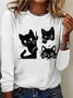 Casual Cat Crew Neck Long Sleeve T-shirt