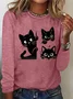 Casual Cat Crew Neck Long Sleeve T-shirt