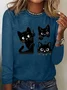 Casual Cat Crew Neck Long Sleeve T-shirt