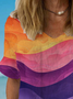Crew Neck Short Sleeve Ombre Regular Loose TUNIC Blouse For Women