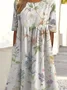 Women Floral  Printing Crew Neck Half Sleeve Comfy Vintage Maxi Dress