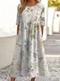 Women Floral  Printing Crew Neck Half Sleeve Comfy Vintage Maxi Dress