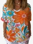 Crew Neck Short Sleeve Floral Regular Loose TUNIC Blouse For Women