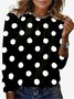 Casual Polka Dots Crew Neck Long Sleeve T-shirt