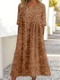 Women 3D Floral Printing Crew Neck Half Sleeve Comfy Vintage Maxi Dress