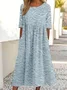 Women 3D Floral Printing Crew Neck Half Sleeve Comfy Vintage Maxi Dress