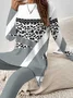 Women Geometric Crew Neck Long Sleeve Comfy Casual Printing Top With Pants Two-Piece Set