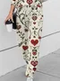 Women Floral Crew Neck Long Sleeve Comfy Casual Printing Top With Pants Two-Piece Set