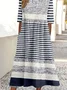 Women Striped Crew Neck Half Sleeve Comfy Vintage Maxi Dress