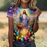 Casual Easter Eggs Floral Crew Neck Short Sleeve T-shirt