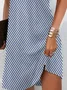 Women Striped Notched Sleeveless Comfy Casual Printing Mini Dress