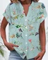 V Neck Short Sleeve Floral Printing Micro-Elasticity Regular Fit Button Up Shirt Shirt For Women