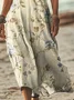 Women Vintage Floral Art Print Short Sleeve Comfy Casual Maxi Dress