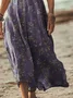 Women Vintage Floral V Neck Short Sleeve Comfy Casual Printing Maxi Dress