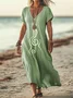 Women Music V Neck Short Sleeve Comfy Casual Printing Maxi Dress
