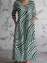 Women Striped V Neck Long Sleeve Comfy Vintage Maxi Dress